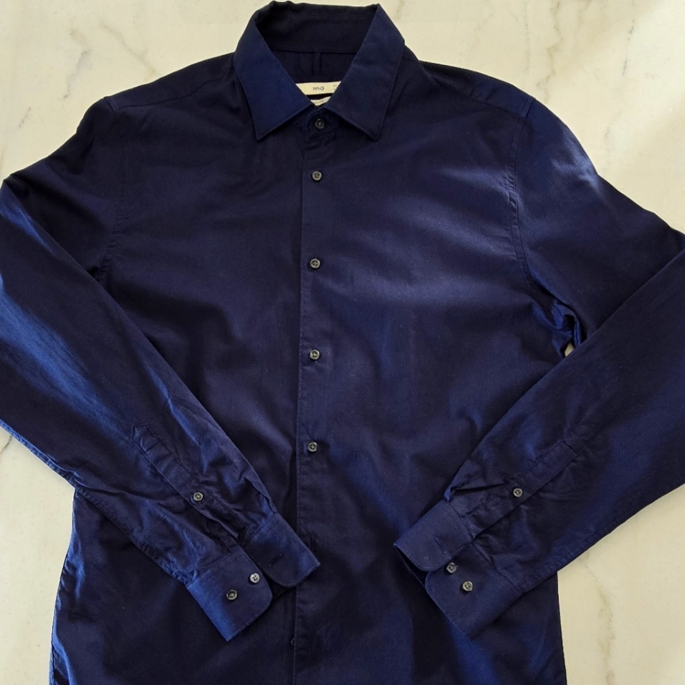 MANGO Slim Fit Men's Navy Blue Shirt